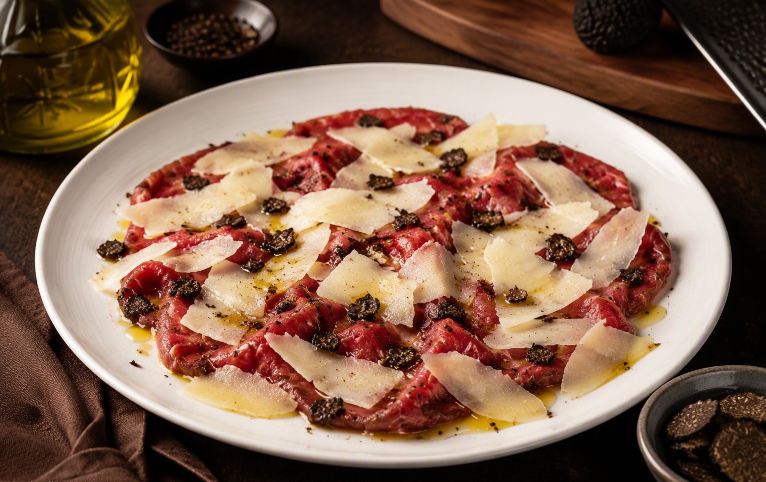 Il carpaccio di black angus con tartufo e pecorino